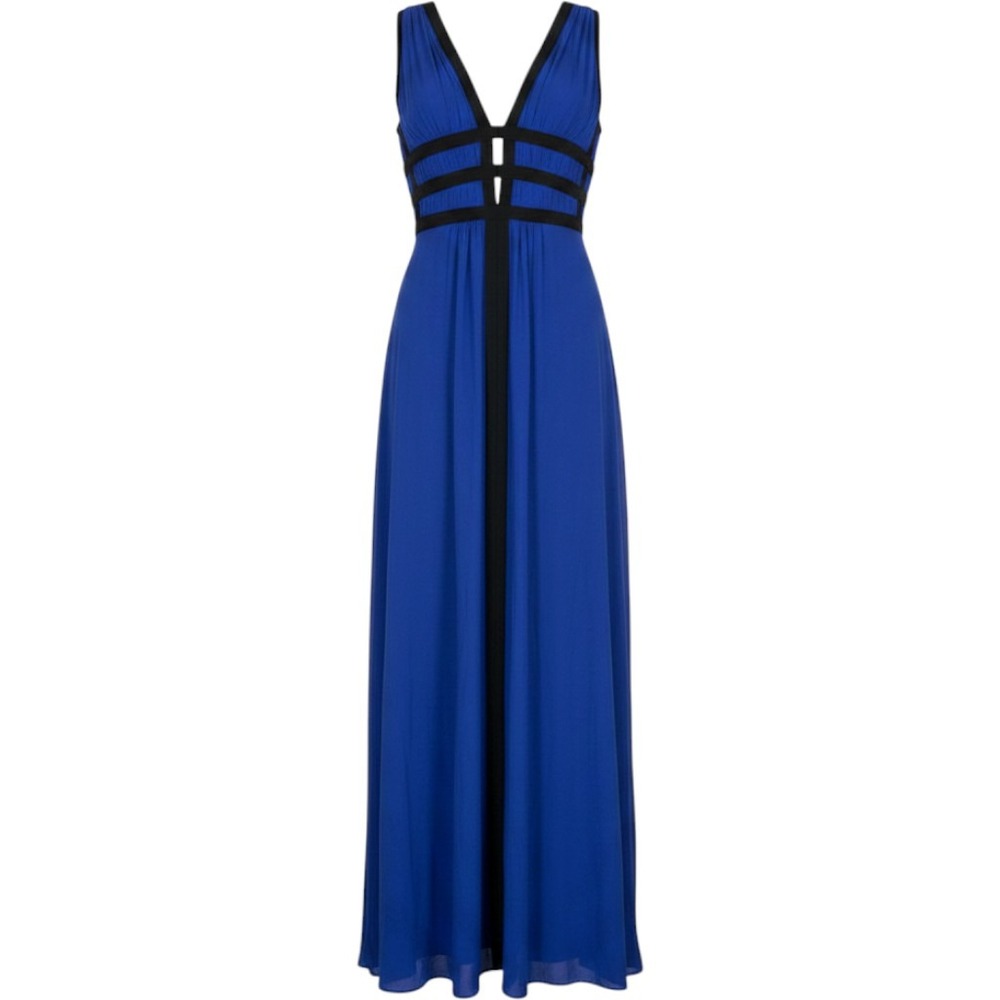 Nicole Miller Blue Silk Cage Maxi Dress Gown 2 NEW Goddess Wedding Guest Flowy